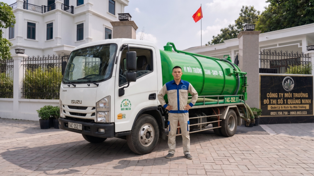 Hình ảnh giới thiệu xe bồn phục vụ hút bể phốt tại Quảng Ninh.