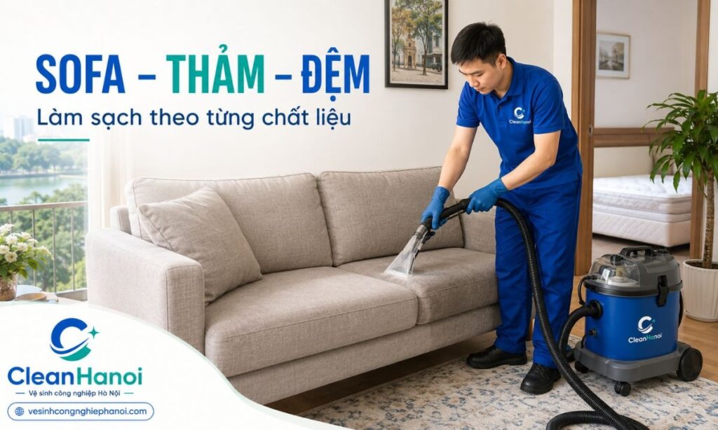 CleanHanoi cung cấp giải pháp giặt ghế sofa, thảm, đệm tại nhà Hà Nội giá tốt