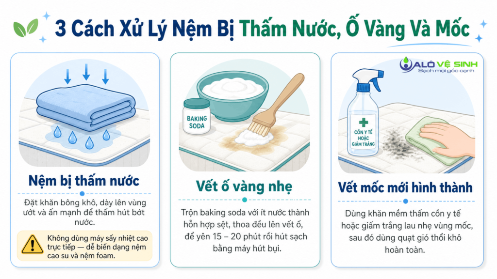 Quy Trình Xử Lý Sự Cố Nệm Bị Mốc, Ố, Thấm Nước Hiệu Quả Triệt Để 2 Cách xử lý nệm bị mốc, ố, thấm nước